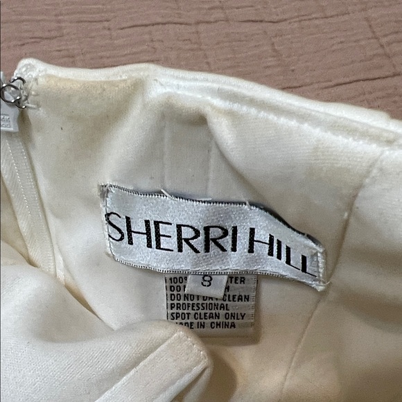 Sherri Hill White One Shoulder Dress with Silver Accents - Picture 8 of 9